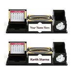 giftkyade GKD Desk Organizer Personalized pen stand & table calendar with name printed Clock and Calendar Office Table Accessories 2024/2025 Calendar with tissue box holder (Free tissue paper)