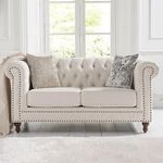 INTERIOR FURNITURE|Hand-Made Velvet 2-Person Sofa Modern Chesterfield Button Tufted Sofa For Living Room, Office, Hallway, Bedroom(Beige)