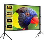 Projector Screen, 150 Inch Projector Screen and Stand, Portable Indoor Outdoor Projector Screen, 4K HD Wrinkle-Free Movie Screen, Projector Screen with Stand for Family Home Theater