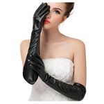 Glamorstar Women's Fashion Warm Over the Elbow 50cm Leather Gloves, Black, One Size