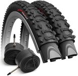 Pair of Fincci Set 26 x 1.95 Bike Tyre 50-559 Foldable Tyres with Presta Valve Inner Tubes for MTB Mountain Hybrid Bike Bicycle