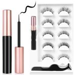 Magnetic False Eyelashes, 5 Pairs Reusable Thick False Eyelashes with Eyeliner, Faux Mink Fake Eyelashes, Natural Look False Eyelashes, 3D Curly False Lashes Kit