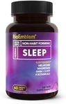 BioEmblem Natural Sleep Aid for Adults with Melatonin, Valerian Root, Suntheanine & More | Healthy Sleep Supplement | Herbal Sleeping Pills | 60 Capsules