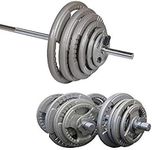 HCE 60kg Adjustable Standard Hammertone Barbell & Dumbbells Set Professional Grade Bars and Cast Iron Weight Plates Home & Gym Training Equipment Powerful Body Workout, CrossFit, MMA, Fitness, Bench Press, Bodybuilding, Weightlifting