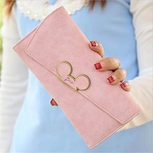 YasLa Roele Portefeuille Femme Scrub Longue Section Mickey Head Boucle Magnétique Couverture Inclinée Trois Version Coréenne Version Porte-Carte Unique Carte De Crédit （19.1 * 9.5 * 2.3cm）