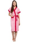 ELEVANTO (PINK-RANI) PREMIUM DRY TECH TERRY MATERIAL HALF SLEEVE WITH FRONT POCKET BATHROBE FOR WOMENS