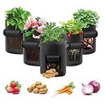 Potato Grow Bag, 5 Pack 10 Gallon Plant Bags Breathable Garden Growing Bag Planting Tomato Fabric Pots with Strap Handles and Access Flap for Vegetables, Fruits, Home Grow Bag (Black)