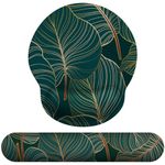 Giecy Keyboard Mouse Wrist Rest Set, Ergonomic Mouse Mat Wrist Support Pad with Non-Slip Base & Memory Foam Pain Relief for Home Office Computer Laptops, Gaming, Typing (Green Palm Leaf Set)
