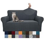 YEMYHOM Couch Cover Latest Jacquard Design High Stretch Sofa Covers for 2 Cushion Couch, Pet Dog Cat Proof Loveseat Slipcover Non Slip Magic Elastic Furniture Protector (Loveseat, Dark Gray)