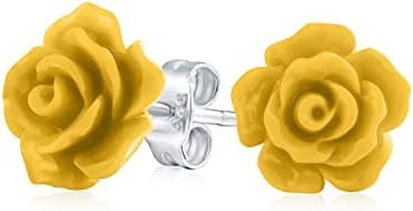 Romantic Delicate Floral 3D carved Yellow Rose Flower Stud Earrings For Women Teen For Mother Silver Plated