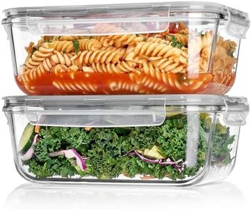 Vtopmart 2Pack 1860ml/63oz Large Glass Storage Containers with Lids, Meal Prep Food Container Set with Snap Airtight Lid for Baking, Microwave, Oven, Leak Proof, for Freezer, Dishwasher, Grey