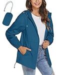 iWoo Ladies Lightweight Jackets Rain Coats For Women Hooded Windbreaker Rain Jacket Active Outdoor Raincoat Blue M