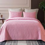 Whale Flotilla Twin Size Quilt Bedding Set, Soft Pink Twin XL Quilts Bedspreads for All Seasons, Lightweight Geometric Star Pattern Coverlets - 2 Pieces(1 Quilt, 1 Pillow Sham)