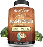 Nutrivein Magnesium L-Threonate (Magtein) 2207mg - Boosts Brain Health, Memory & Focus, Sleep & Recovery, Reduces Fatigue - 30 Day Supply (90 Capsules, Three Daily)