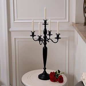 Vincidern Black 5 Arm Candelabra Halloween Candle Holder Centerpieces, Metal Candlestick Holder for Dining Table, Halloween, Christmas, Fireplace Candlestick for Taper Candle (28 Inch Tall)