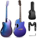 CAHAYA Carbon Fiber Electro-Acoustic Guitar – Kit with Bag and Strap Durable Pearl Blue-Purple Finish Built-In Pickup Rich Resonance & Warm Tone Lightweight for Travel & Performance Ready