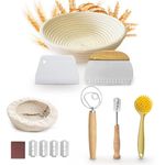 Homiely Bread Proofing Basket, Natural Rattan Sourdough Kit, 13 Piece - 9" Round Banneton Basket with Bread Lame, Danish Whisk, Linen cover and more for Professional Home Bakers