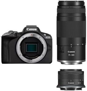 Canon EOS R50 Systemkamera + RF-S 18-45mm + RF 75-300mm Doppelzoom Kit - Spiegellose Kamera (Digitalkamera mit Autofokus + Motiverkennung für Personen Augen Tiere Fahrzeuge, 4k Video.) schwarz