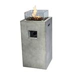 Teamson Home Outdoor Garden Small Square Propane Gas Fire Pit Burner, Smokeless Firepit, Patio Furniture Heater with Glass Screen, Lava Rocks & Cover