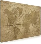 Navaris Magnetic Dry Erase Board - 16 x 24 inches Decorative White Board for Wall with Design, Includes 5 Magnets and Marker - Antique World Map