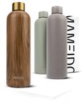 MAMEIDO Metal Water Bottle 500ml, 750ml & 1l - Leak-Proof Insulated Water Bottle. BPA Free Water Bottle Stainless Steel, Thermos Flask (Oak Wood Gold, 0,5l)