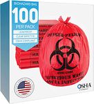 Trashanium Biohazard Waste Bags, 10-Gallon, 100 Count, Red, No Leak Bags, Medical Grade, Safe Infectious Waste Disposal