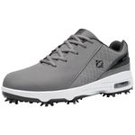 Fenlern Men's Golf Shoes Spiked Waterproof Comfortable Cushion F006, Grey White 14
