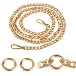 Handbag Chain 120cm/47.2in Metal Chain Shoulder Strap with Metal Buckles Shoulder Bag Metal Accessory Replacement Chain Strap for DIY Handbags Crossbody Bag Crafts Making (Golden)