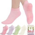 saerryor 4 Pairs Pilates Socks Yoga Socks Non Slip Grip Socks Reformer Pilates Socks Grippy Socks Pilates Grip Socks Yoga Grip Socks for Women Ladies Fitness,Barre,Dance,Ballet UK 3-6