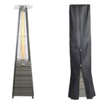 BU-KO Outdoor Patio Gas Heater, Garden, Camp, BBQ Parties, Grey Rattan Pyramid Style 13kw Propane Heater, Portable Wheels | LPG Warm Heating Fire & Water Proof Cover Included
