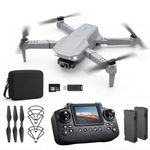 elecci E88 Drone with Screen Controller with SD card, Foldable Mini Drone for Beginners, 2 Batteries, 360° Flips Waypoint Fly, Active Obstacle Avoidance, One Key Take Off/Landing. (2 batteries - White