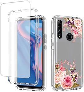Vavies Case for Y9 Prime 2019/Honor 9X/P Smart Z Case with Tempered Glass Screen Protector, Full Body Clear with Floral Design Protection Phone Cover Cases for Huawei Y9 Prime 2019 (Rose Flower)