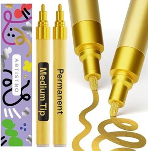 ARTISTRO Metallic Markers Permanent - Set of 2 Gold Paint Pen, Oil Based Paint Markers Medium Tip 3mm, Waterproof Quick Dry Paint Pens for Rock Painting, Ceramic, Glass, Wood, Tire, Fabric & More