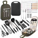 Wesqunie Camping Cooking Utensils Set, 25Pcs Camping Accessories Stainless Steel Grill Tools, Camping Essentials Portable Kitchen BBQ Cookware Gear and Equipment for Travel Tenting RV Van Picnic