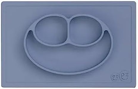 ezpz Happy Mat - 24 Months+ (Indigo) - 100% Silicone Suction Plate with Built-in Placemat for Toddlers + Preschoolers - Divided Toddler Plates - Toddler Essentials