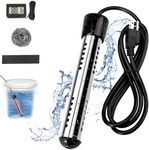 Portable Pool Immersion Water Heater for Inflatable Pool Bathtub,Bucket Heater with 304 SS Guard,Electric Submersible Water Heater with LCD Thermometer,1500W Winter Hot Water Electric Heating Rod Kit