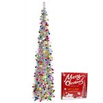 UHAPEER 6ft Collapsible Artificial Christmas Tree, Sliver Pop Up Christmas Tinsel Tree, Shiny Colorful Circle Sequin Pencil Xmas Tree for Holiday Party Decorations Indoor Outdoor, with Bottom Stand