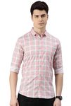 Majestic Man Box Checkered Slim Fit Cotton Casual Shirt (Light Pink, Medium, Men)