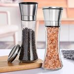 Leeonz® Premium Stainless Steel Salt and Pepper Grinder, Adjustable Ceramic Sea Salt Grinder & Pepper Grinder, Tall Glass Salt and Pepper Shakers, Pepper Mill & Salt Mill (TALL-2PCS)