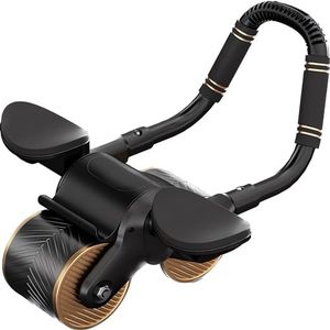 AouiSton Rueda Abdominal de Rebote Automático, Rodillo de Rueda para Abdominales con Soporte de Codos, AB Roller Doble Rueda para Entrenador en Casa (Negro Oro)