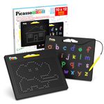 PicassoTiles 2-in-1 Double-Sided Magnetic Drawing Board Lower Case Alphabet Letter and Free Style Writing Reading Playboard 12x10 inch Large Magnet Tablet Pad Open-Ended STEAM Learning Playset PTB04