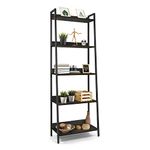 CAPHAUS 5 Tier Ladder Bookshelf, 24 Inch Width Free Standing Bookcase Shelf Storage Rack Organizer, Industrial Book Shelves for Home Office, Living Room, Kitchen, Black Wooden Shelves