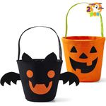 JOYIN Halloween Bat and Pumpkin Candy Tote Bucket Set Reusable Felt Trick or Treat Goody Bags for Kids Party Gifts