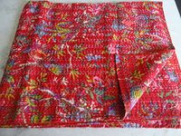 Tribal Asian Textiles Hand Made Bird Print King Size Kantha Quilt, Kantha Blanket, Bed Cover, King Kantha bedspread, Bohemian Bedding Kantha Size 90 Inch x 108 Inch 031