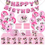 Pink Birthday Party Decorations for Kids, 100 PCS Cartoon Mouse Party Supplies include Balloons, Plates, Papercups, Birthday Banner, Tableware Set for 10 Guestes