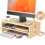 Rathsyme Monitor Stand - 2 Tier Computer Monitor Riser with 16.7 Inch Shelf, Wood Desktop Stand for PC Laptop TV Screen Riser Desk Organization, Office Supplies, Oak