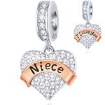 Niece Charms Dangle fits for Pandora Bracelets Necklaces, I Love You Niece Charms Pave Sparkling Clear CZ Birthstone Heart Pendant in 925 Sterling Silver, Gifts for Graduation/Back to School