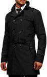 Makkrom Men's Trench Coat Slim fit Double Breasted Notched Lapel Belted Windbreaker Long Jacket Casual Windproof Overcoat, Black