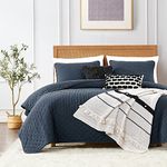 ROARINGWILD Navy Blue Queen Size Quilt Bedding Set with Pillow Shams, Lightweight Soft Bedspread Coverlet, Quilted Blanket Thin Comforter Bed Cover, All Season, 3 Piece, 90x90 inches