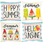 Boho Cushion Covers 45 x 45 Set of 4, Waterproof Garden Cushions Covers Summer Linen Pillow Covers, Patio Furniture Outdoor Seat Cushions Covers for Garden Furniture, Patio Chair, Bench, Floor, Sofa